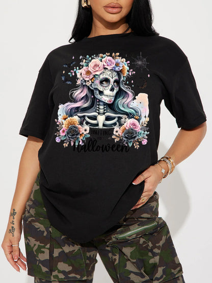 Skull Girl Print Short Sleeve T-shirt