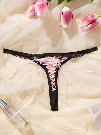 Sexy Cutout See-through Tie Bow Low Waist Panties