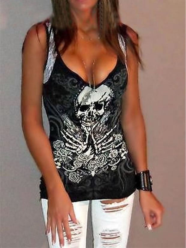 Gothic Horror Skull Print Casual Vest