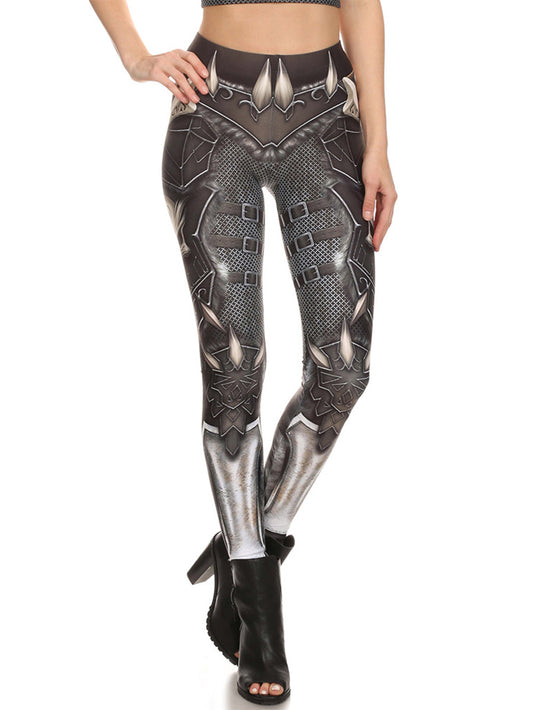 Mechanical Skull Printed Stretch Vest Tights Two-Piece Set