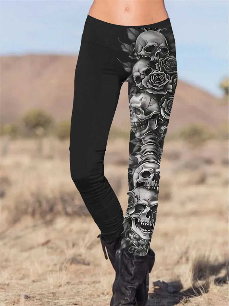 Gothic Evil Skull Printed Slim Fit Pants