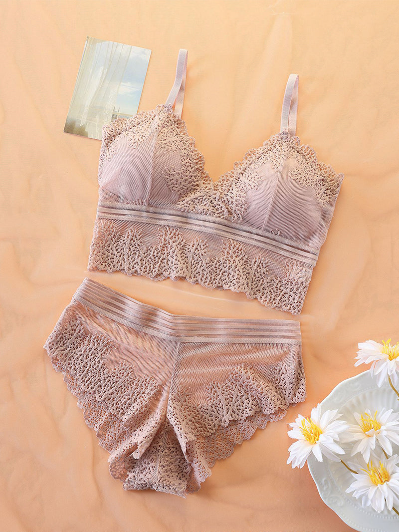 Sexy Lace Cutout Striped Bra Set