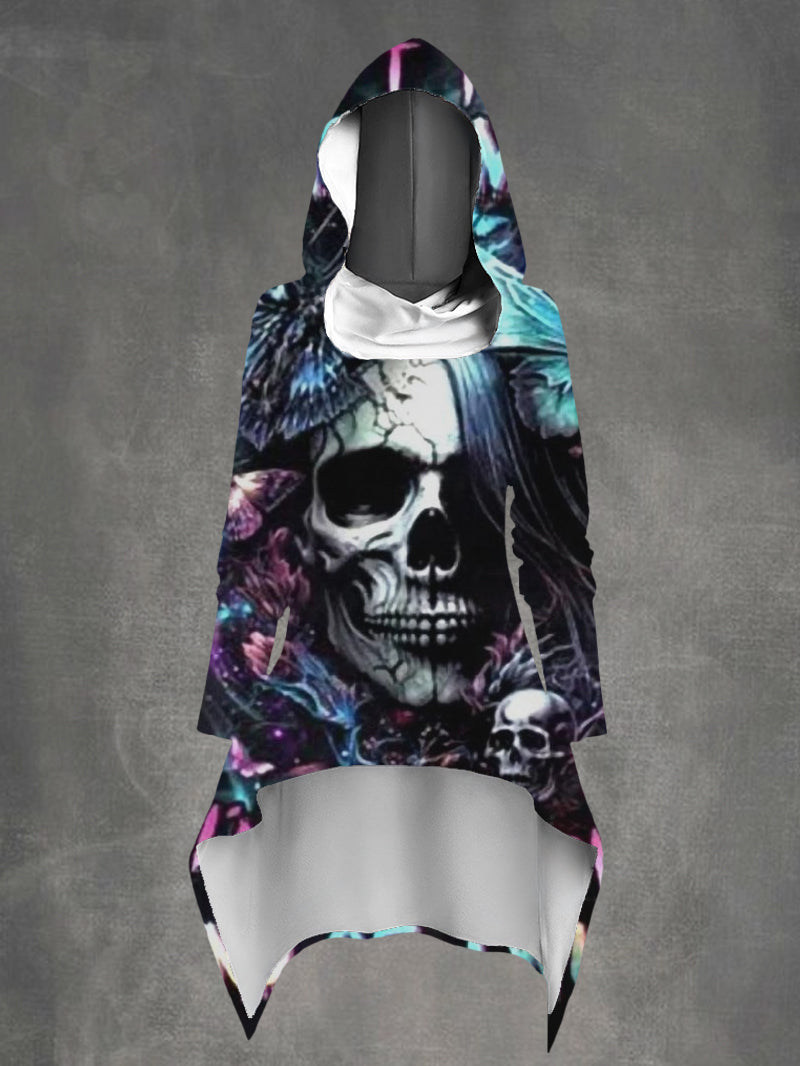 Fashion 3D Golden Style Skull Butterfly Print Irregular Hooded Sweater