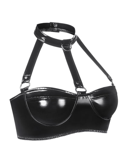 Sexy Patent Leather Bra Leather Halter Strap Underwear