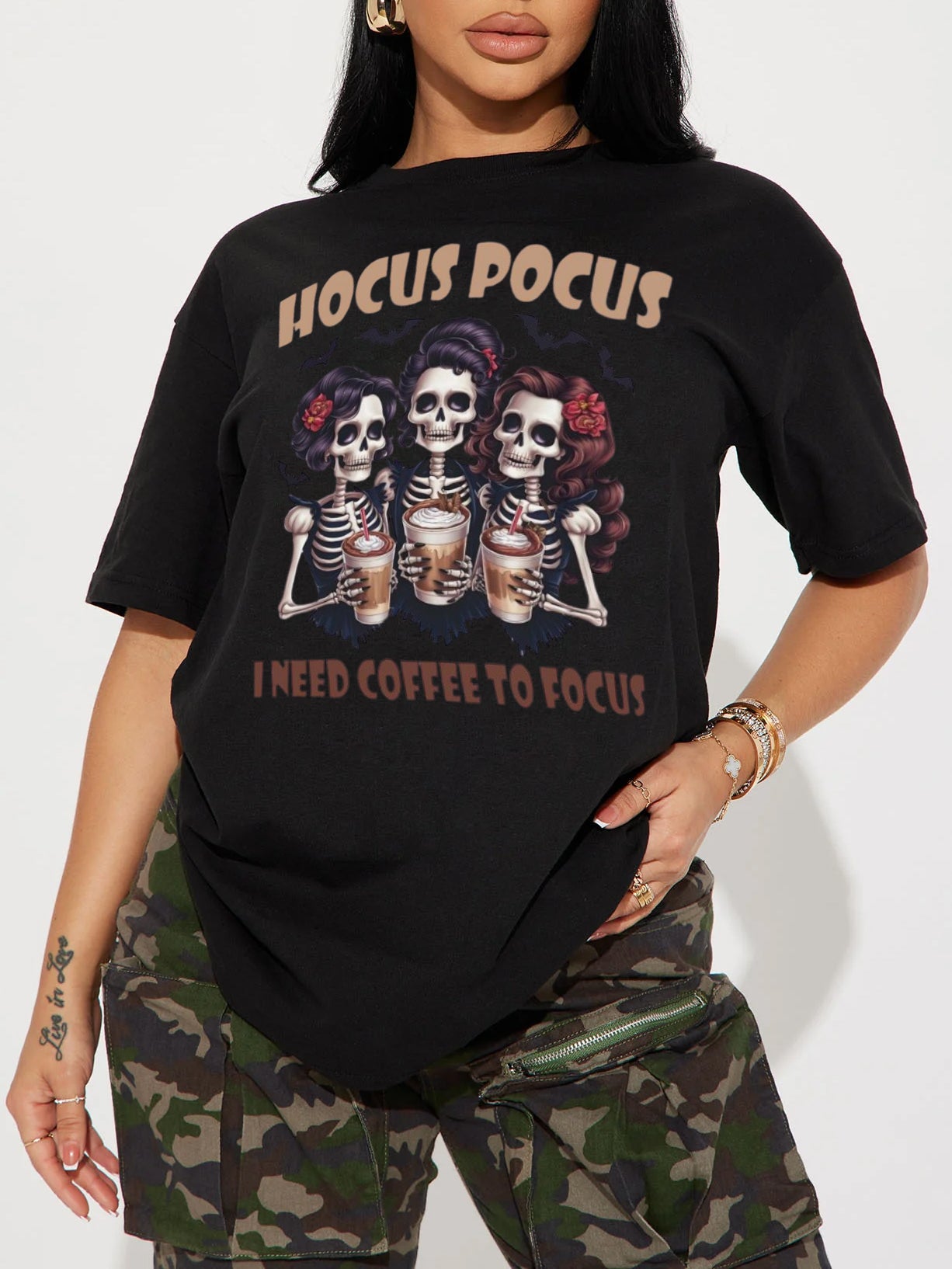 Hocus Pocus I Need Coffee to Focus Print Short Sleeve T-shirt