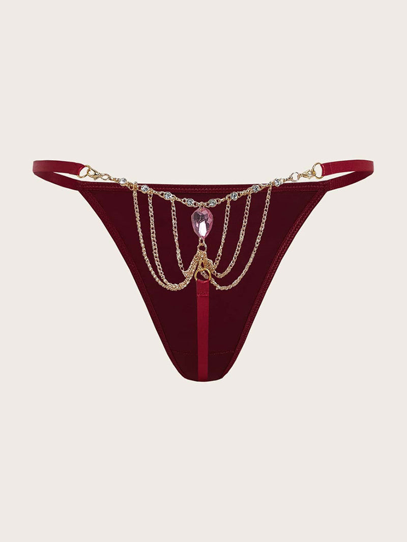 Sexy Metal Chain Inlaid Jewel T-Back Panties