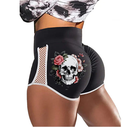 Fake Smile Skull Flower Low-Rise Track Shorts