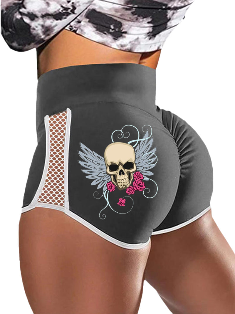 Gothic Style Skull Wings Print Sports Shorts