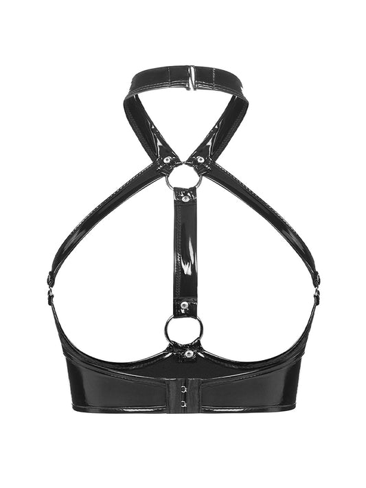 Sexy Patent Leather Leather Halter Bra Strap