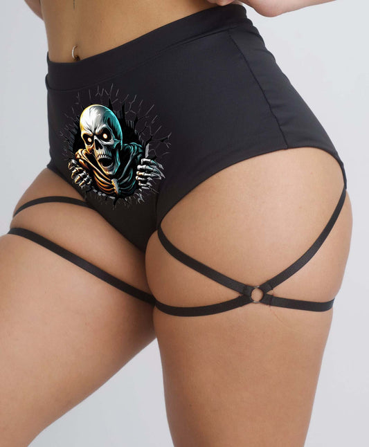 Skeleton Print Sexy High Waist Tight Yoga Shorts