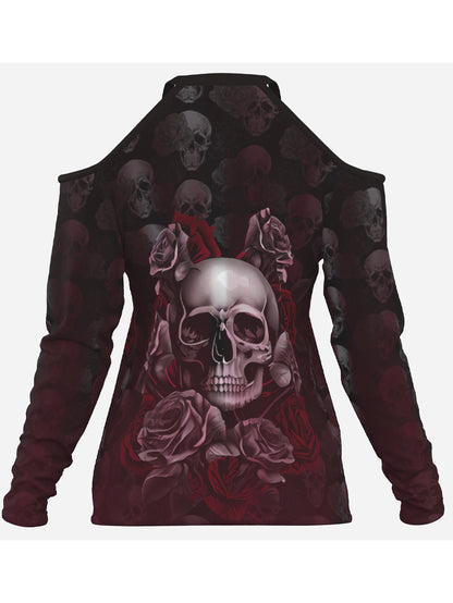 Sexy Women's Gothic Gradient Skull Print off-Shoulder Brands Long Sleeve Top