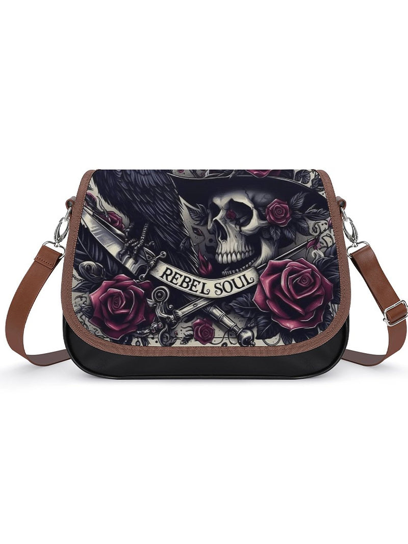 Women's Fashion Rebel Soul Skull Print Leather Haversack