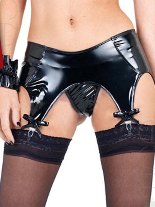 Sexy Patent Leather Hip-Exposed Garter Underwear