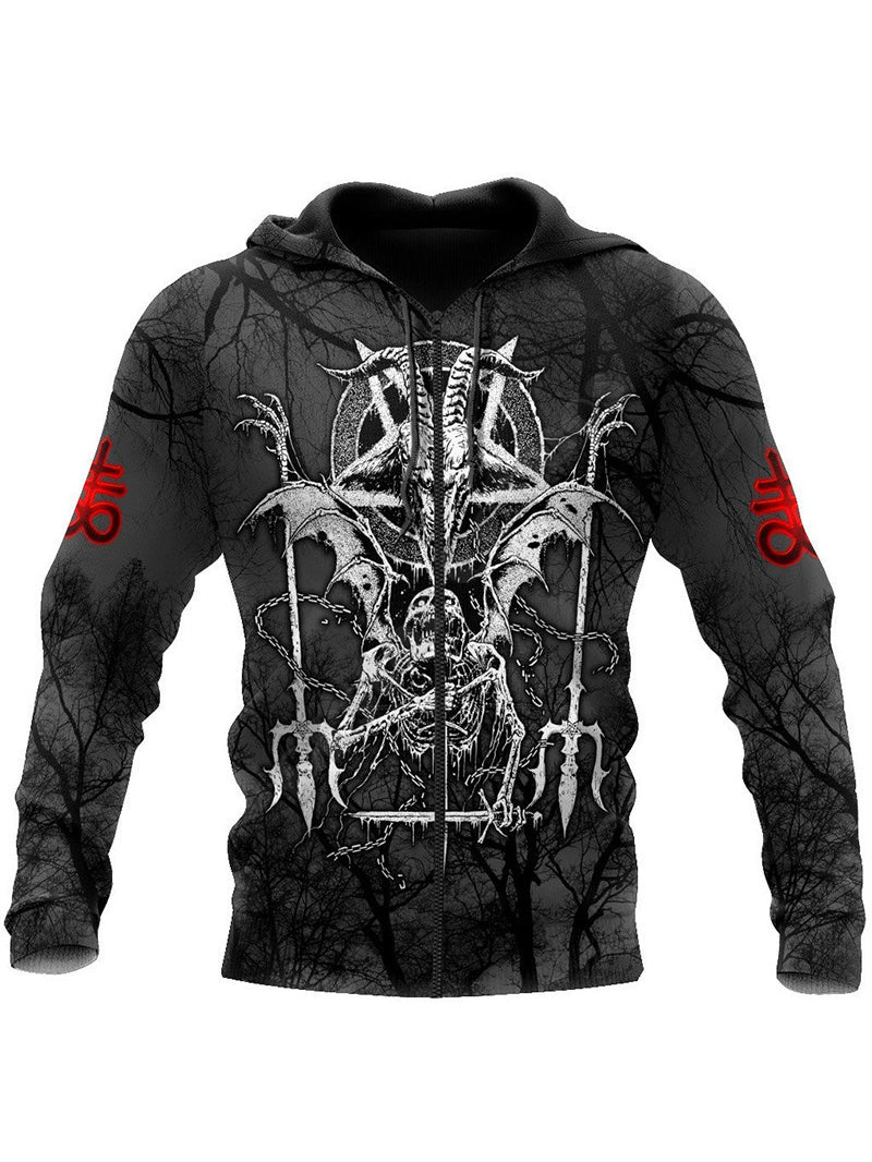 Men's Gothic Skull 3D Printing Zipper Hoodie Coat