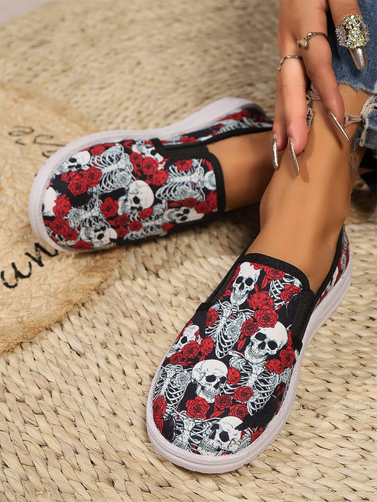 Halloween Women's Skull Graffiti Printing Casual Shoes