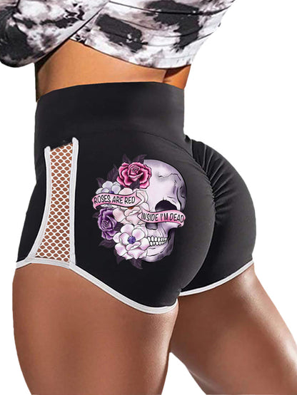 Gothic Style Half Rose Print Sports Shorts