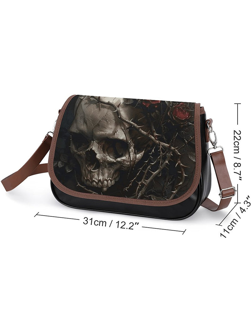 Women's Fashion Skull Print Leather Haversack