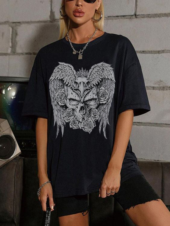 Affliction Skull And Eagle With Roses Printed Short-Sleeve T-shirt