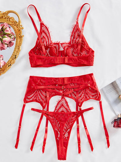 Sexy Lace Embroidery Hollow Underwear Suit