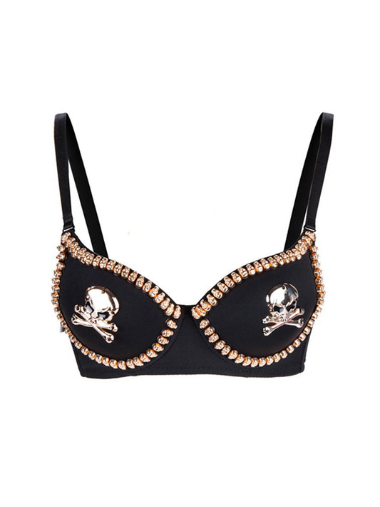 Sexy Punk Metal Rivet Sequined Skull Bra