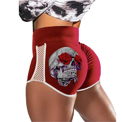 Rose Glasses Skull Low-Rise Track Shorts