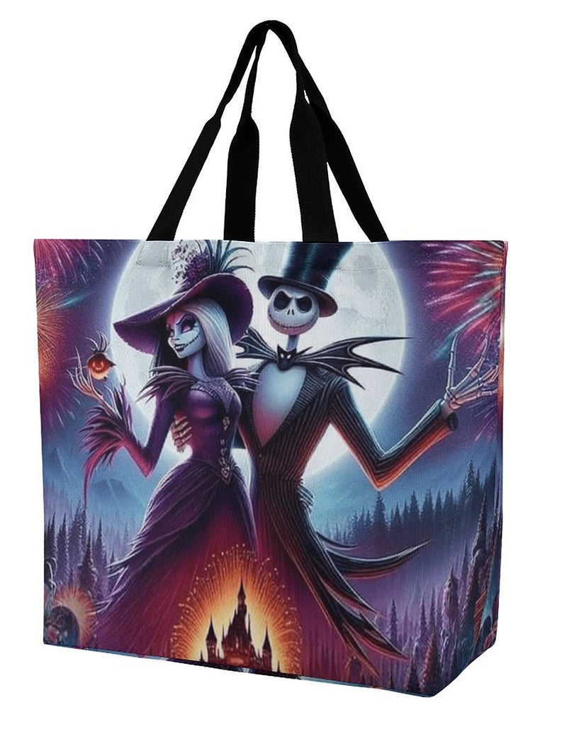 Lady Gothic Night Skull Couple Fireworks Moonlight Print Large Capacity One Shoulder Shopping Bag