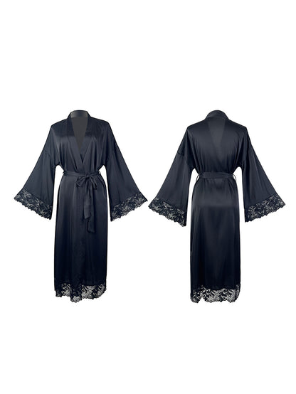 Sexy Lace Satin Belt Bathrobe Night-Robe