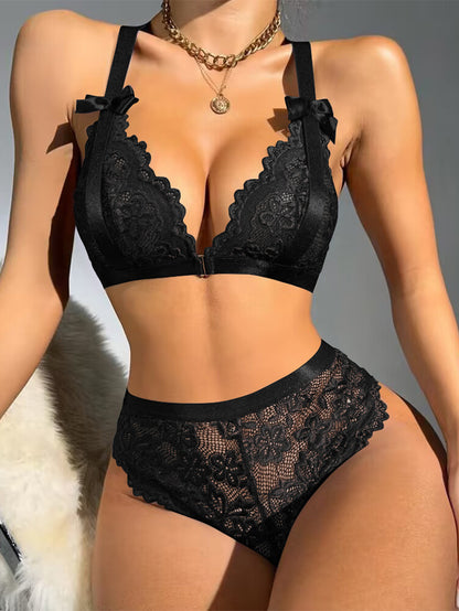 Sexy Lace Ring Buckle Underwear Suit