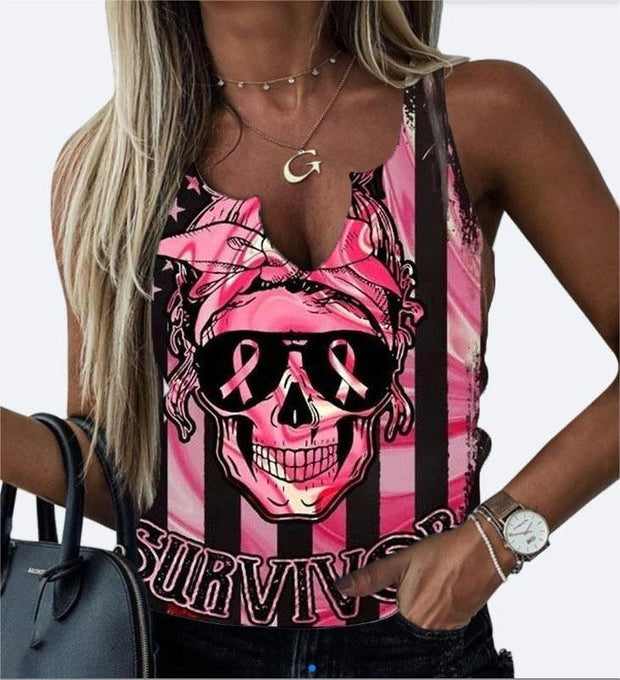 Pink Skull Printed Tank Top
