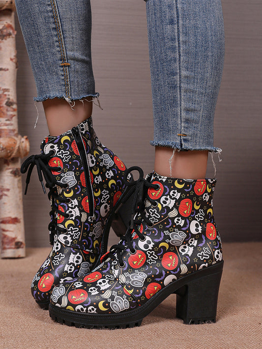 Halloween Skull Pumpkin Printed Martin Boots