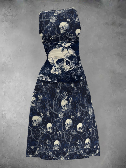 Branch Flower Skull Tight Vest Dress