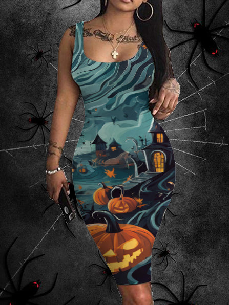 Sexy Halloween Castle Printing Slip Dresses