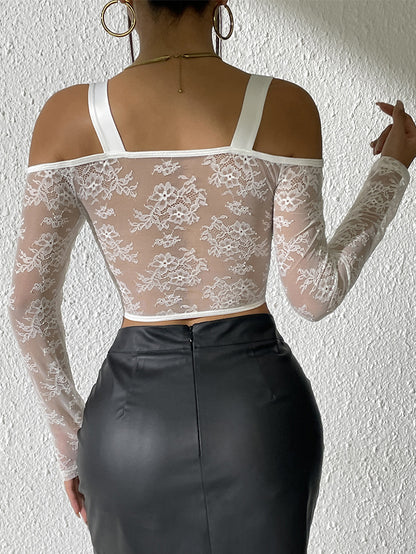 Women's Lace off-Shoulder Sexy Long-Sleeved Tight Top