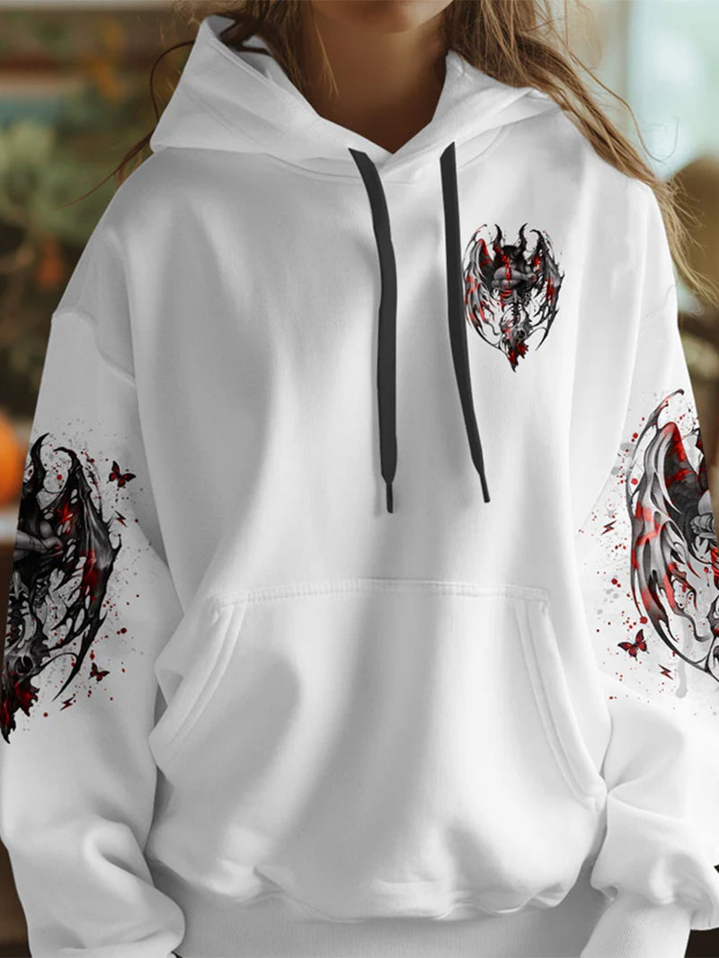 Women's Gothic Bloody Demon Messenger Print Hoodie