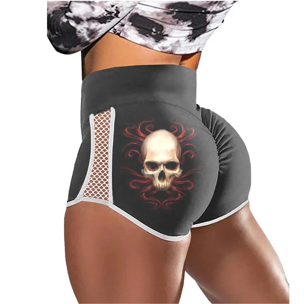 Red Hair Skull Devil Low-Rise Track Shorts