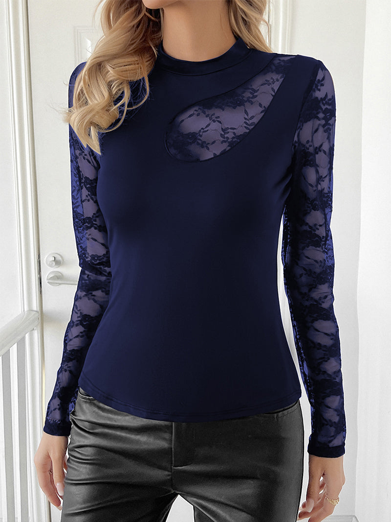 Sexy Lace Patchwork Irregular Neckline T-shirt