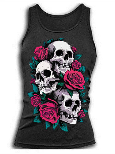 Rose And Skull Print Women Sexy Vest