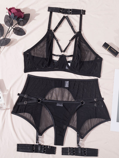 Mesh See-through Garter Sexy Lingerie Set