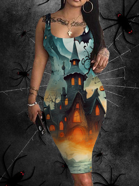 Sexy Halloween Castle Printing Slip Dresses