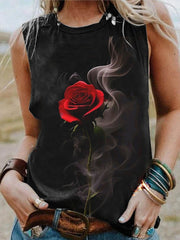 Smoke Rose Print Casual Vest