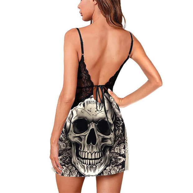 Dark Gothic Skull Sexy Lace Seamless Lace Dress