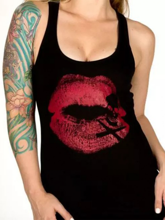 Kiss Of Death Black Print Vests