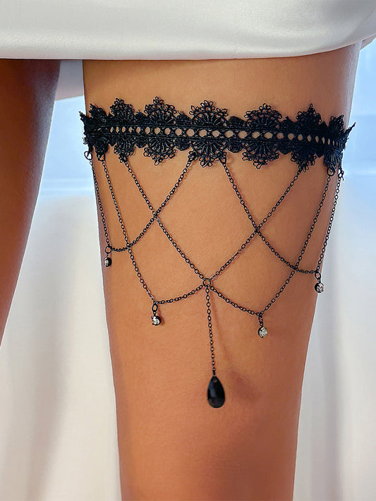 Sexy Gothic Style Lace Crystal Pendant Leg Chain