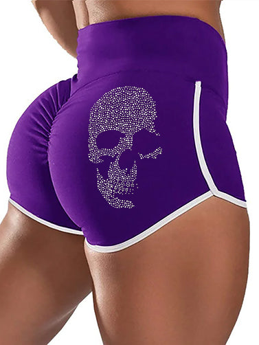 Skull Print High Waist Tummy Control Track Shorts