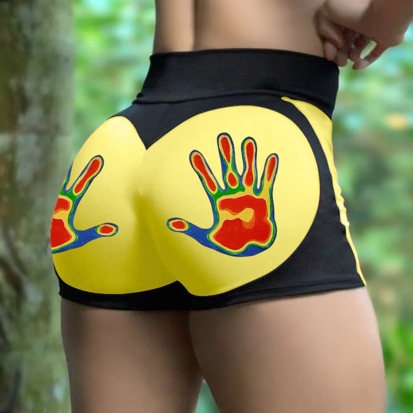 Colorful Palm Printing Stitching Sports Shorts