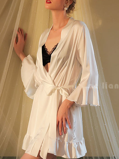 Sexy Artificial Silk Lotus Leaf Cuff Night-Robe Pajamas