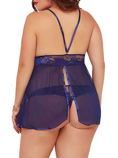 Sexy plus Size See-through Split Sling Nightdress