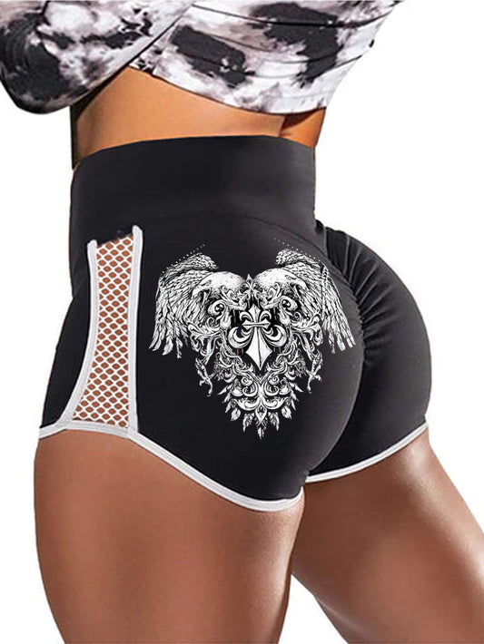 Gothic Heart Wings Hollow out Stitching Slim Shorts