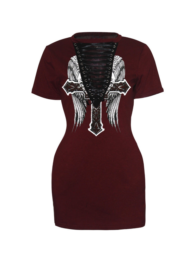 Gothic Cross Wings Sexy Lace-up Dress