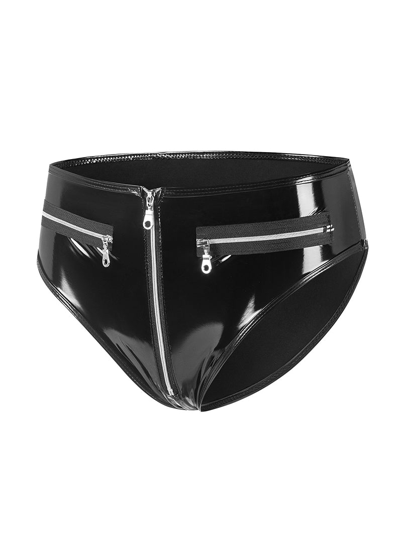 Sexy Pu Bright Leather Zipper Underwear